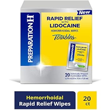 PREPARATION H Rapid Relief with Lidocaine Hemorrhoid Symptom Treatment Flushable Wipes, Numbing Relief for Pain, Burning & Itching, Reduces Swelling, 20 Count