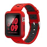 EloBeth for Apple Watch Band 38mm with Case, Soft Silicone Sport Strap iWatch Band with Shock Resistant Protective Case for Apple Watch Band Series 3/2/1 Nike+ Sport Edition (Red/Black, 38mm)