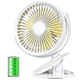 Aluan Clip On Fan Stroller Fan Rechargeable Battery Operated Portable Desk Fan Powerful 3 Speeds 360 Degree Rotatable Personal Fan for Baby Stroller Treadmill Golf Cart Home Office Table, White