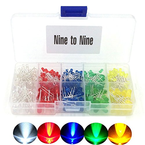 Pack of 600 3mm and 5mm Assorted Color LED Light Emitting Diodes 5 Colors with Popular 1/4W Metal Film Resistor Kit