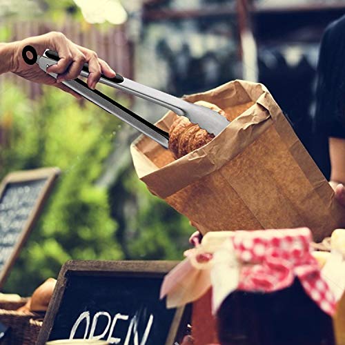 Stainless Steel Kitchen Tongs for Cookig,BBQ Grill Tongs,Set of 2,9 and 12 Inch Heavy Duty Locking Metal Food Tongs Non-Slip Grip Barbecue Tongs - Thumbnail 4