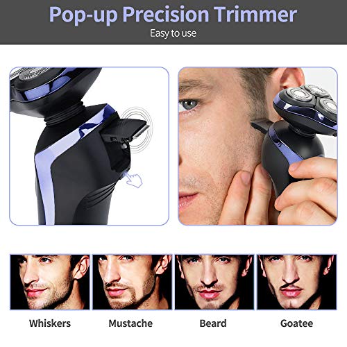 Electric Shaver Razor for Men, MANLI 4 in 1 Rotary Shaver Beard Trimmer, Waterproof USB Fast Charging, Cordless Beard, Nose, Hair Trimmer, Best Gift for Dad, Boyfriend