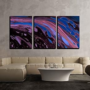 3 Piece Canvas Wall Art - Closeup View of Hand Painted Abstract Dark Cosmic Grunge Background - Modern Home Art Stretched and Framed Ready to Hang - 16"x24"x3 Panels