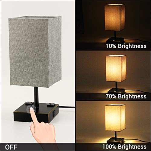Touch Control Table Lamp, 3 Way Dimmable Bedside Table Lamps with 2 USB