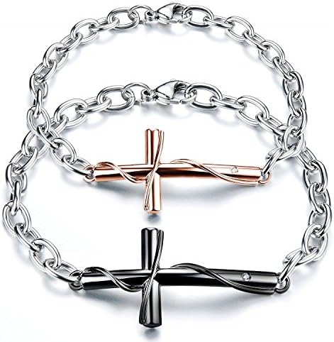 Gemsuki Cross CZ rhinestone Couple Lovers Link Chain Bracelet GS776