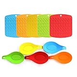 Umiwe Silicone Trivet Mat and Spoon Rest Multipurpose Kitchen Gadgets:Pot Holder, Hot Pads, Jar Opener, and Table Coaster - Heat Resistant & Dishwasher Safe - Bright Colors