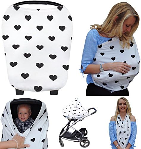 The Best Multi-Use Nursing Breastfeeding Cover, Soft &amp; Stretchy Baby Car Seat Canopy, Scarf, Shopping Cart, Stroller &amp; High Chair cover for Girls &amp; Boys. Perfect Baby Shower Gift - Heart