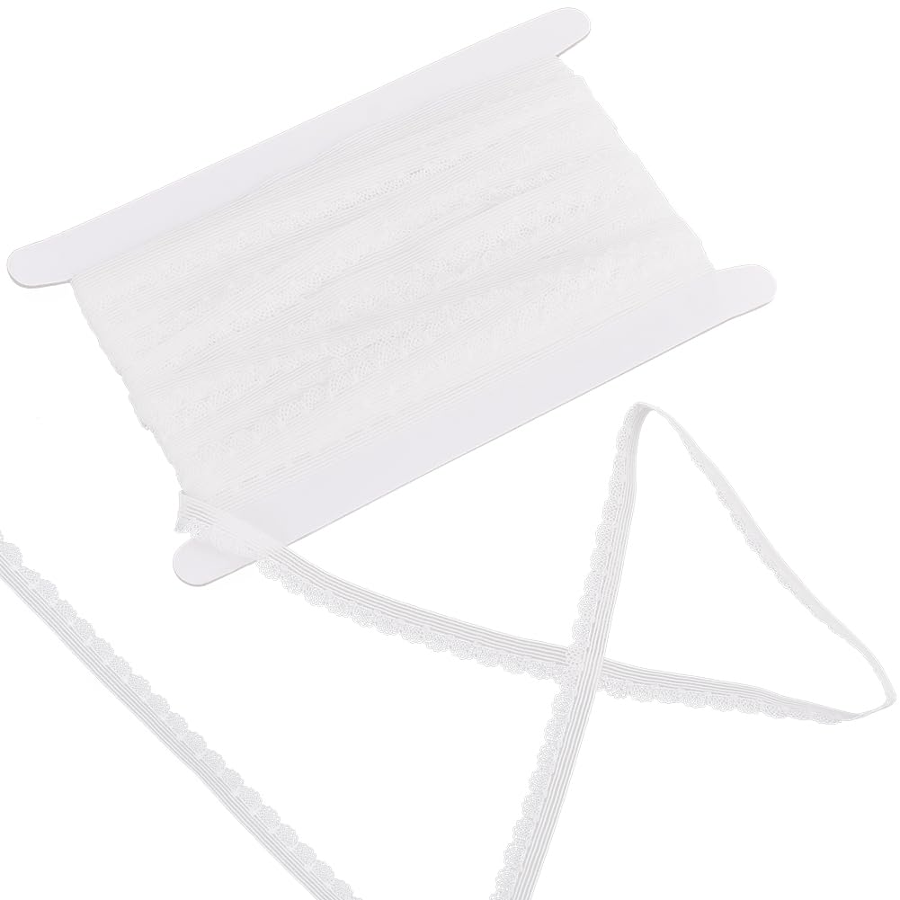 GORGECRAFT 25M Elastic Lace Trim 12mm Spandex Ribbon Stretch Lingerie Edge Trimming Webbing Crocheted Lace Cord for Underwear Sewing Crafts Garment Gift Wrapping Wedding Home Decor White