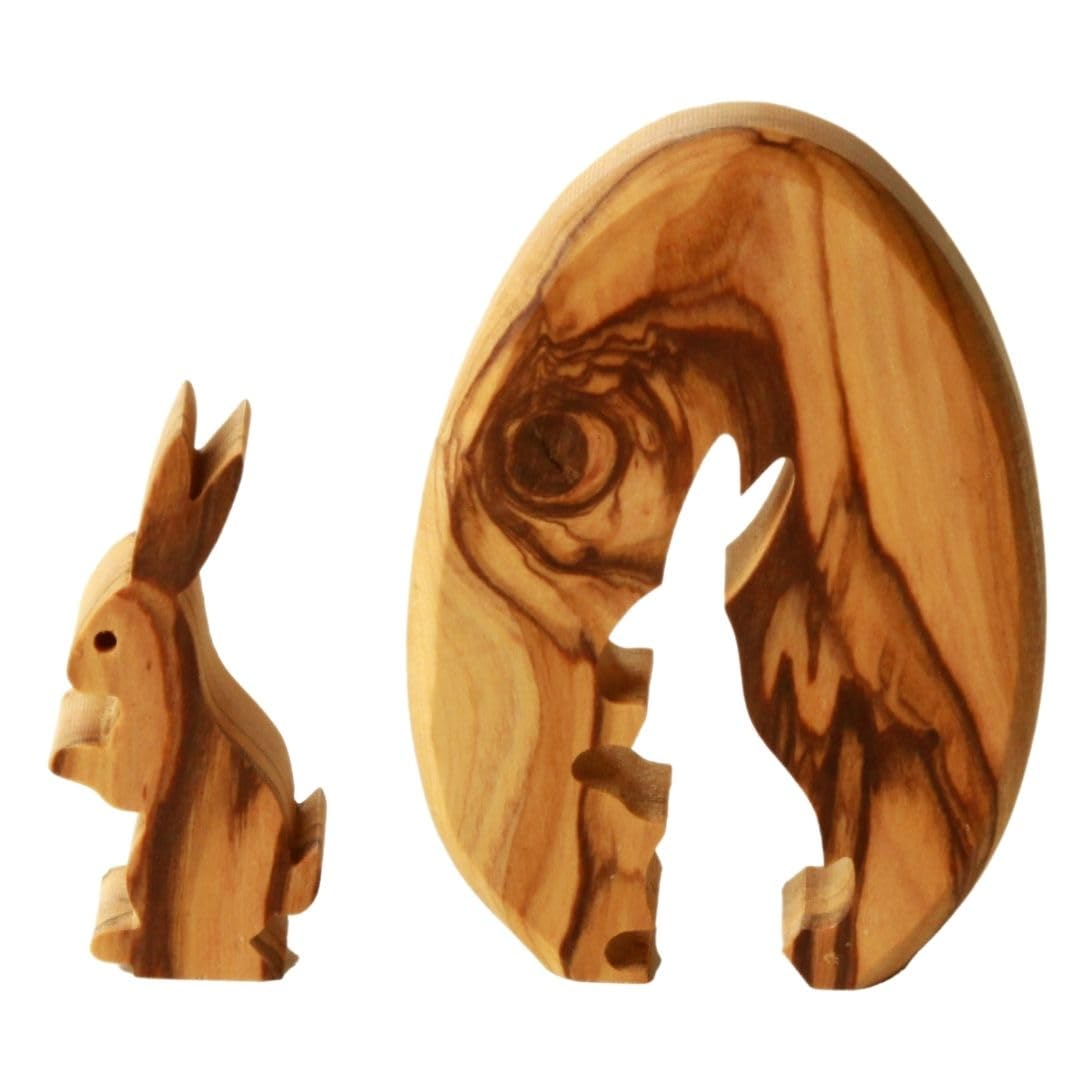 Kassis Gifts Olive Wood Bunny Figure in Egg 7 cm – Handmade Easter Decoration – Wooden Table Ornament for Easter Nest & Home Décor