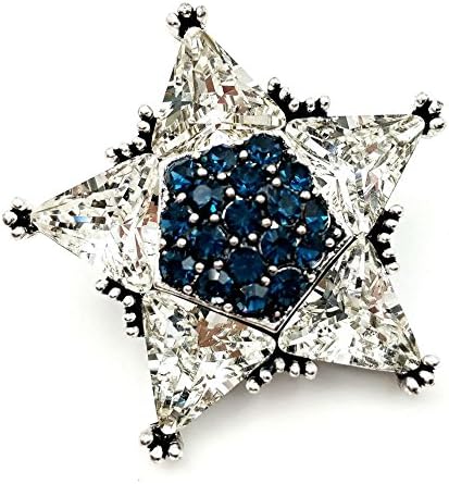 Dreamlandsales Gorgeous Micro Pave Crystal Clear and Blue Star Brooch Silver Tone