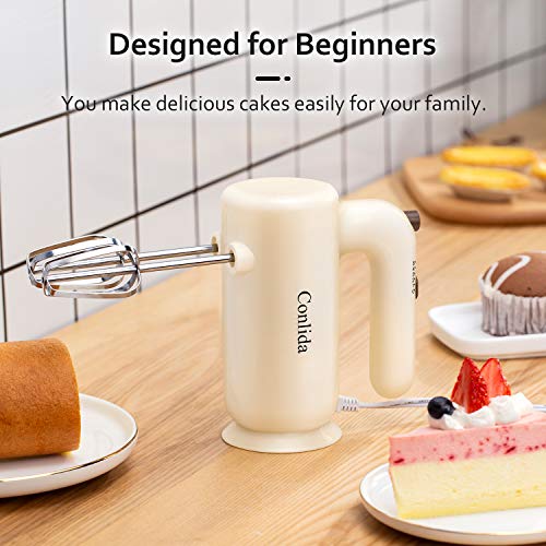 Hand Mixer Electric for Beginner, 350W Power Handheld Mixer for Baking Cake Egg Cream Food Beater, 5 Speed + Eject Button + 4 Stainless Steel Accessories