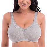 DELIMIRA Women's Lace Plus Size Wire-Free Non-Foam Comfort Cotton Bra Grey 46C