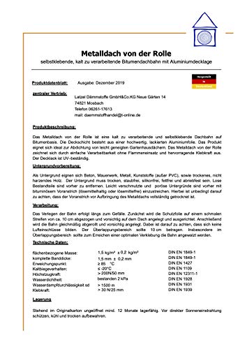 Dachabdichtungbahn Elastomerbitumen mit farbiger Aluminiumbeschichtung 5 m2. Selbstklebend Format 1 x 5 m. Farbe… – Bild 4