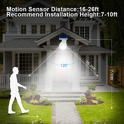 Solar Powered Motion Sensor Security Light Outdoor -BNT 800Lumens 8 LED Spotlight 5-Watt Solar Lights with Red Light Mode Wireless Solar Flood Light for Porch Garden Patio Driveway,Pack of 2 (White)