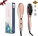 iLAZ Electric Hair Straightener Brush, Ionic Ceramic Fast Heated Straightening Brush Irons Straightens Curly Thick Hair, Silky Straight Styling, Anti Scald Detangling Comb Dual Voltage 220V Rose Gold