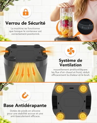 Blender Blender with 2 Portable Tritan Cups Can Crush Ice Cream for Juice, Smoothies, Milkshakes