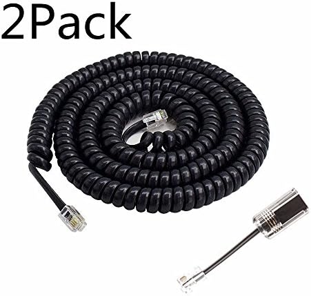 SINCODA 2 Pack 23 Ft Uncoiled Modular Coiled Telephone Phone Handset Curly Cable Cord +2 Pack 360° Telephone Cord Detangler Extended Rotating