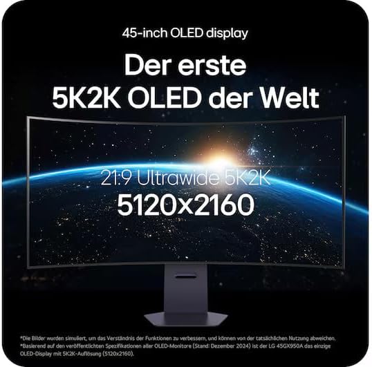 Ultragear™ 45GX950A-B.AEU (45 Zoll) 21:9 Curved 800R 5K2K OLED Gaming-Monitor, 165Hz/330Hz, AMD FreeSync™ Premium Pro, DisplayHDR™ True Black 400, 2X HDMI 2.1, Schwarz