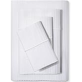 Feather & Stitch 500 TC Split King Size Damask Bed Sheet Set, 100% Cotton Soft Breathable Bedsheets, 5 Piece 18" Deep Pockets Sateen Weave Striped Bedding Mattress Resort Hotel - (White Stripe)