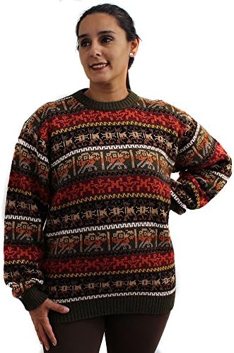 SWEATER Crew Neck jackard Baby Alpaca UNISEX Made in PERU multicolored Green L
