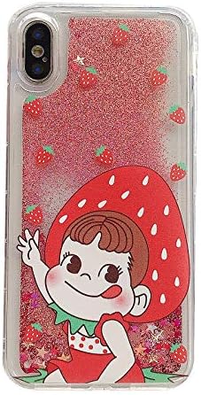 Transparent Hard Plastic Liquid Glitter Flowing Red Strawberry Shaped Case for Apple iPhone Xs Max Soft Frames Clear Water Floating Glittery Sparkling Shiny Bling Crystal Fresh Stylish Girls Teens