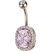 Pierced Owl 14GA 316L Stainless Steel Oval CZ Crystal with Surrounding CZs Belly Button Ring