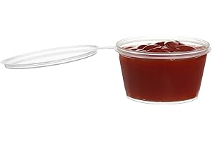 EcoQuality 3 Oz Leak Proof Plastic Condiment Souffle Containers with Attached Lids - Portion Cup with Hinged Lid Perfect For Sauces, Samples, Slime, Jello Shot, Food Storage & More! (100)
