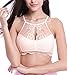 YIANNA Women High Neck Unpadded Skin Lace Halter Bralette Breathable Bra Top Sheer Bustier, YA8329-Skin-M