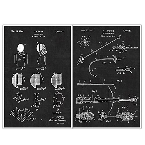 Sword, Mask, Patent Prints, Blueprint Poster - set of 2 Fencing posters
