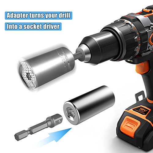 Universal Socket Grip 7-19mm Multi-Function Ratchet Wrench Power Drill Adapter Tools - Gift for Men, DIY Handyman, Father/Dad, Husband, Boyfriend, Women