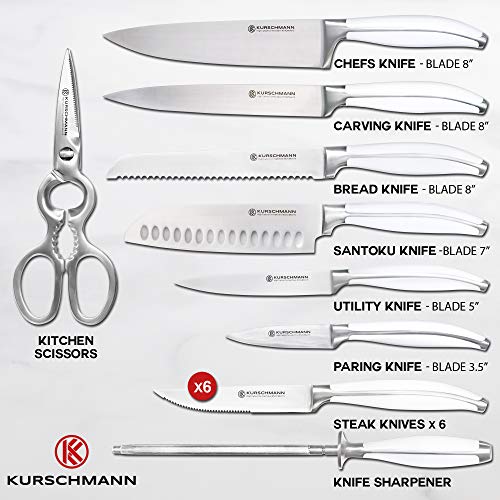 Kurschmann 15Piece Kitchen Knife Set in Upright Acacia Block, White