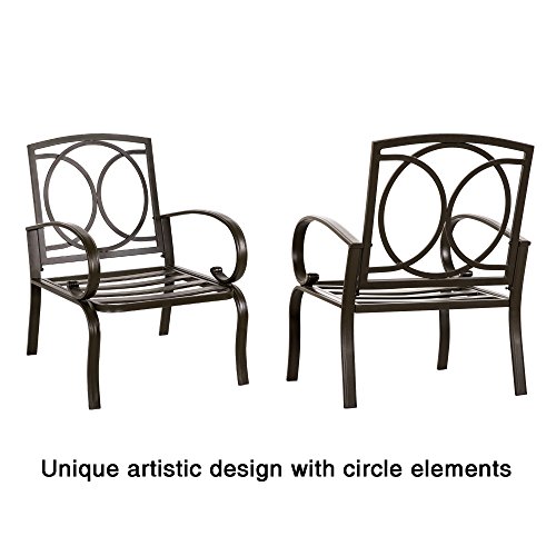 Cloud Mountain Set of 4 Patio Club Chairs Outdoor Patio Dining Chairs Wrought Iron Set Garden Dining Seating Chair, Brick Red Cushions - Thumbnail 6