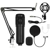 BM800 USB Condenser Microphone Kit for Podcast Recording Streaming PC | 20-20kHz Cardioid USB Mic, -45dB Sensitivity, Desktop Stand, Foam Cover, Cable Set, For Podcast Gaming PC Recording
