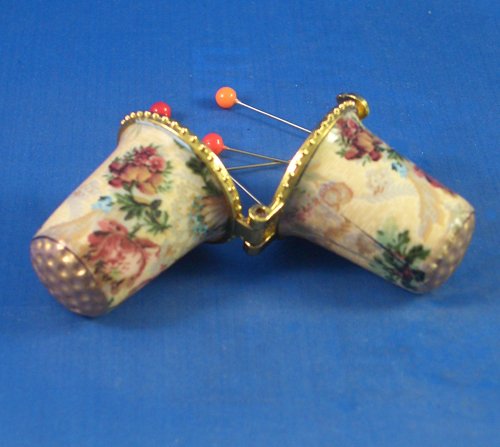 Porcelain China Collectable Thimble - Needle Case Parchment Chintz