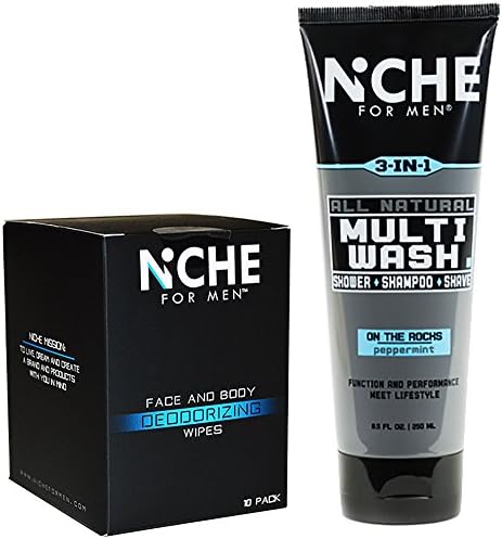 Niche For Men Multi-Wash and Face and Body Deodorizing Wipes 10 Pack (On the Rock + Wipes)