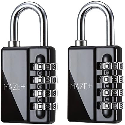 MazePlus 4 Digit Combination High Security Resettable Padlocks Black 2-Pack - Heavy Duty Weatherproof Construction - Ideal For Lockers, Suitcases, Travel Bags, Chains &amp; More