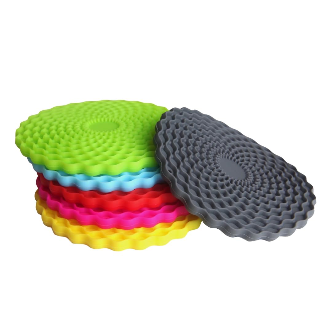 Multicoloured Drinks Coasters Set of 6 by Stone & Thyme - a UK Brand. Non Slip, Heatproof & Easy to Clean. Colourful Decorative Home Accessories That Protect All Surfaces.