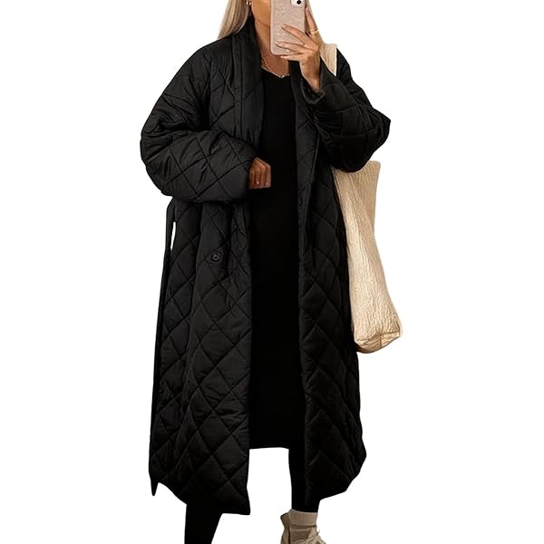 Amazon.com: HGps8w Women Quilted Trench Coat with Belt Fashion