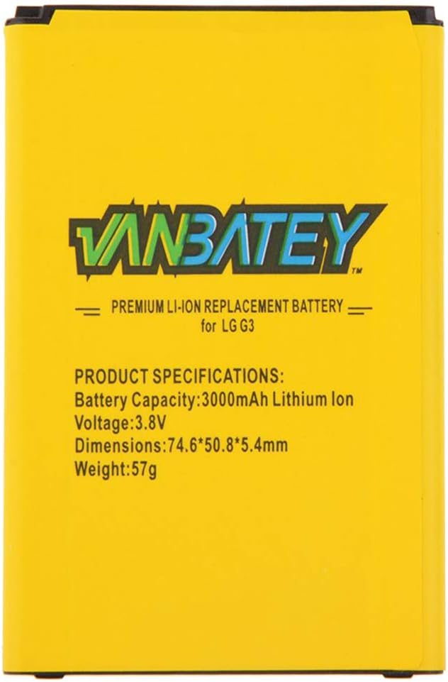 Vanbatey Replacement Battery for LG G3 D855 D857 D858 D859 F400 F460 LS900 VS985, BL-53YH 3000mAh