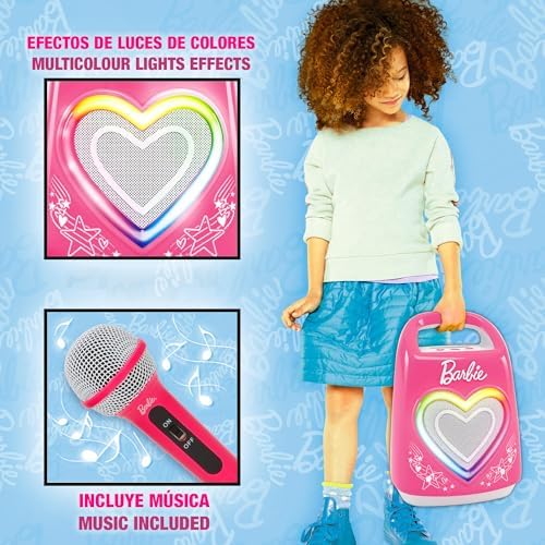 Coluna de karaoke com microfone, mede 28x17x38 cm, ligação Bluetooth, luzes coloridas, inclui cabo USB, alça de transporte, brinquedos para raparigas, presentes para meninas de 4 anos (47869)