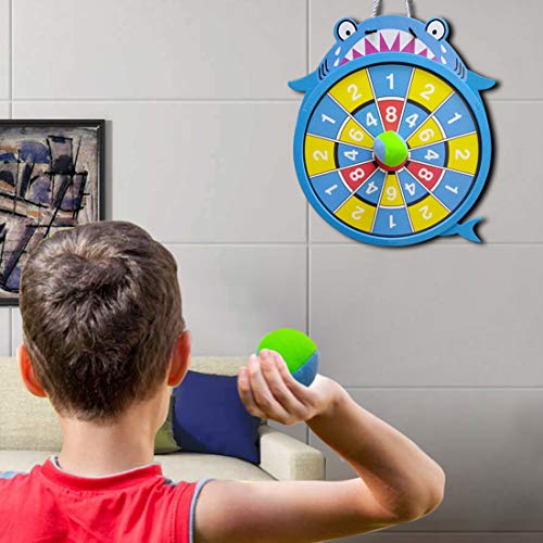 WEY&FLY Sticky Darts Board Set, Novelty Fabric Shark Dart Board Double-Sided Ball Board Game with 4 Soft Balls Safe for Kids Fun for Adults