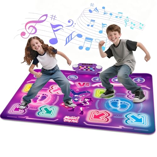 Amy & Benton Upgraded 2-Player Dance Mat for Toddlers 3-5,Dance Mat Toys for 4-8 Year Old Kids,Light Up Play Mat 8-Button with Bluetooth,Electronic Music Games Birthday for Girls Boys