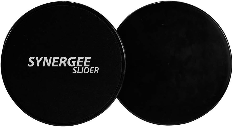 Synergee Core Sliders. Dual Sided Use on Carpet or Hardwood Floors. Abdominal Exercise Equipment