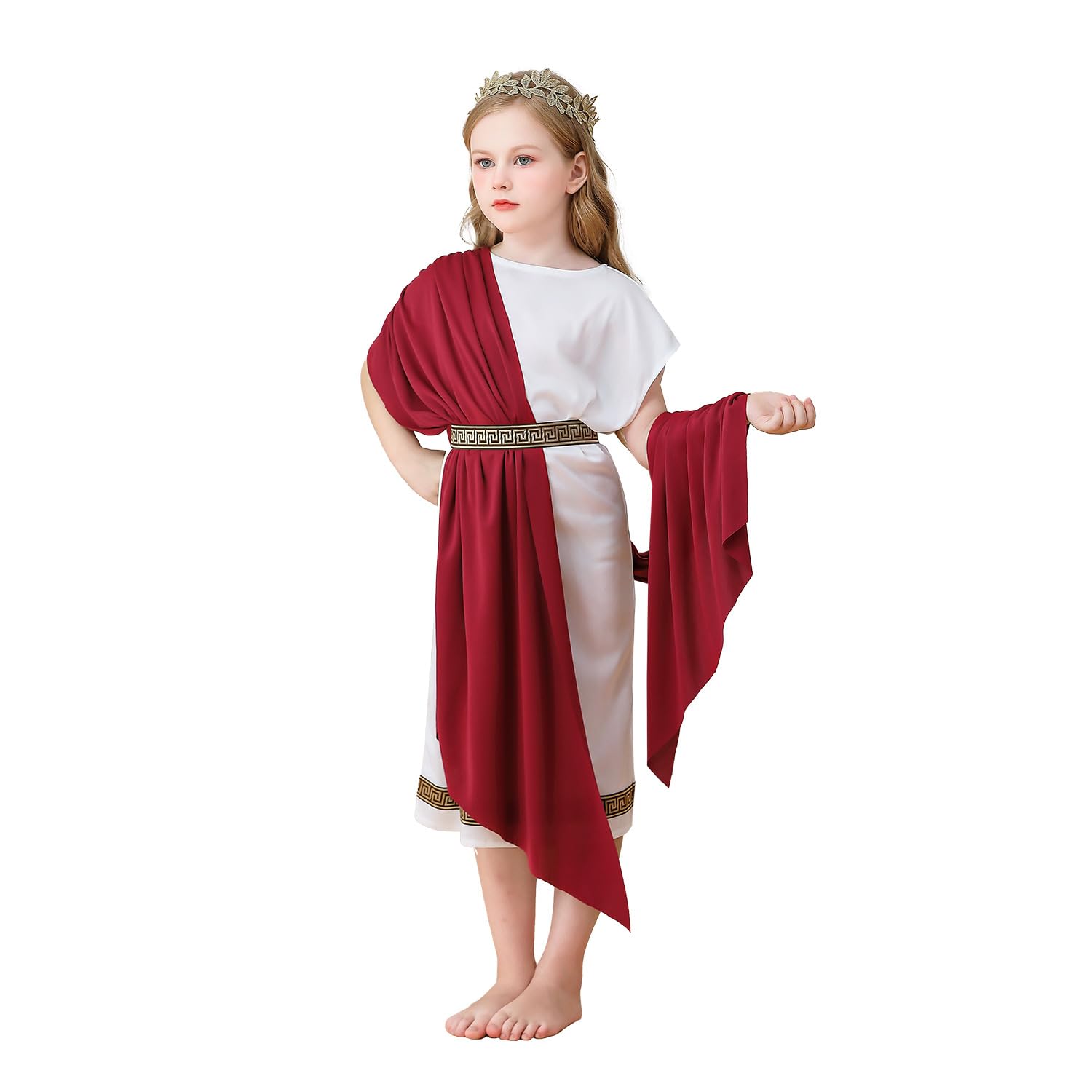 HDAKDDHG Halloween Costume Girls 3-10 Years, Medieval Dress Girls Children Greek Mythology Costume Roman Toga Robe Halloween Dress Up Party Outfit for Girls Carnival Performance Cosplay-160