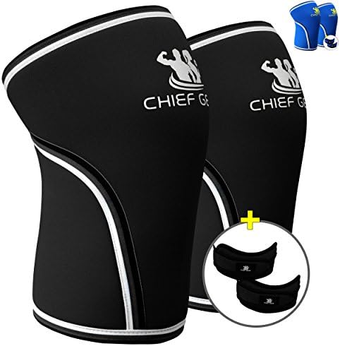 Knee Sleeve Neoprene 7mm (1 Pair) with FREE Adjustable Patella Knee Brace (1 Pair) By Chief Gear - Knee Support, Protects Patella, Pain Relief for Weight Lifting, Gym - (BLACK Small)