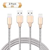 iPhone Cable, Quntis 2Pack 6FT Durable Nylon Braided Apple Lightning Cable Cord Certified to USB Charging Charger for iPhone 7 7 Plus 6S 6S Plus 6 6 Plus 5S 5 5C SE iPad iPod Nano 7 (Champagne Gold)