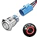 Quentacy Momentary Push Button Switch 1NO1NC Waterproof Silver Stainless Steel Shell 12V LED Ring Illuminated Switch with Wire Socket Plug Suitable for 19mm 3/4 Mounting Hole (Red)