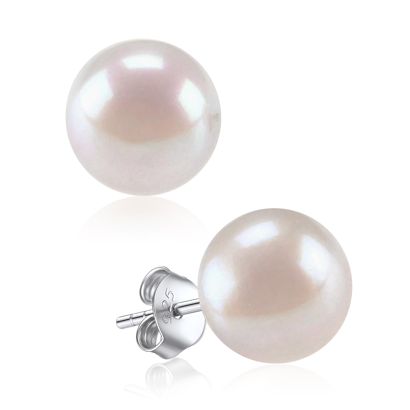 ChicSilver Pearl Earrings Studs 925 Sterling Silver 10mm Cultured Pearl Ear Studs Good Sleeping Earring with Soft Pins