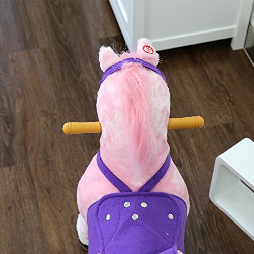 Kinbor Rocking Horse Plush Kids Baby Girls Boys Pony Rocking Horse Unicorn Ride on Toy Walking Horse Children’s Day Birthday Gift with Wheels and Neigh Sound