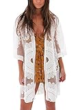 Avidqueen Women's Sexy Lace Crochet Swimsuit Bikini Cover Up Beach Dress (White)